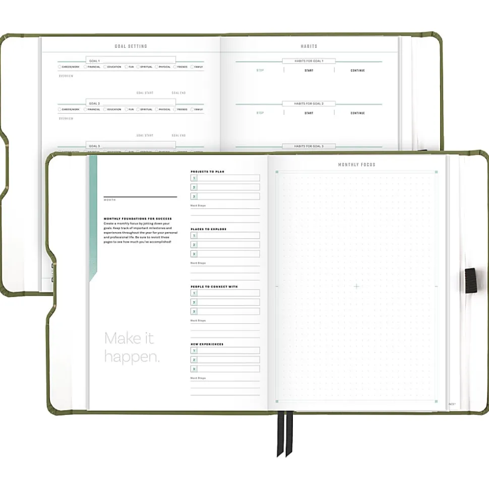 AT-A-GLANCE® FOUNDATION GOAL SETTING Undated Weekly Monthly Planner, Green, Small, 5 1/2" x 8 1/2"