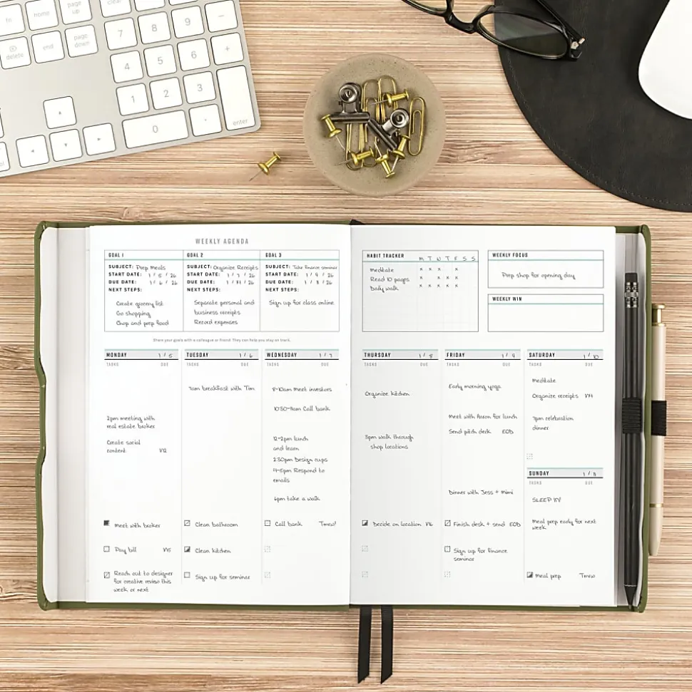 AT-A-GLANCE® FOUNDATION GOAL SETTING Undated Weekly Monthly Planner, Green, Small, 5 1/2" x 8 1/2"
