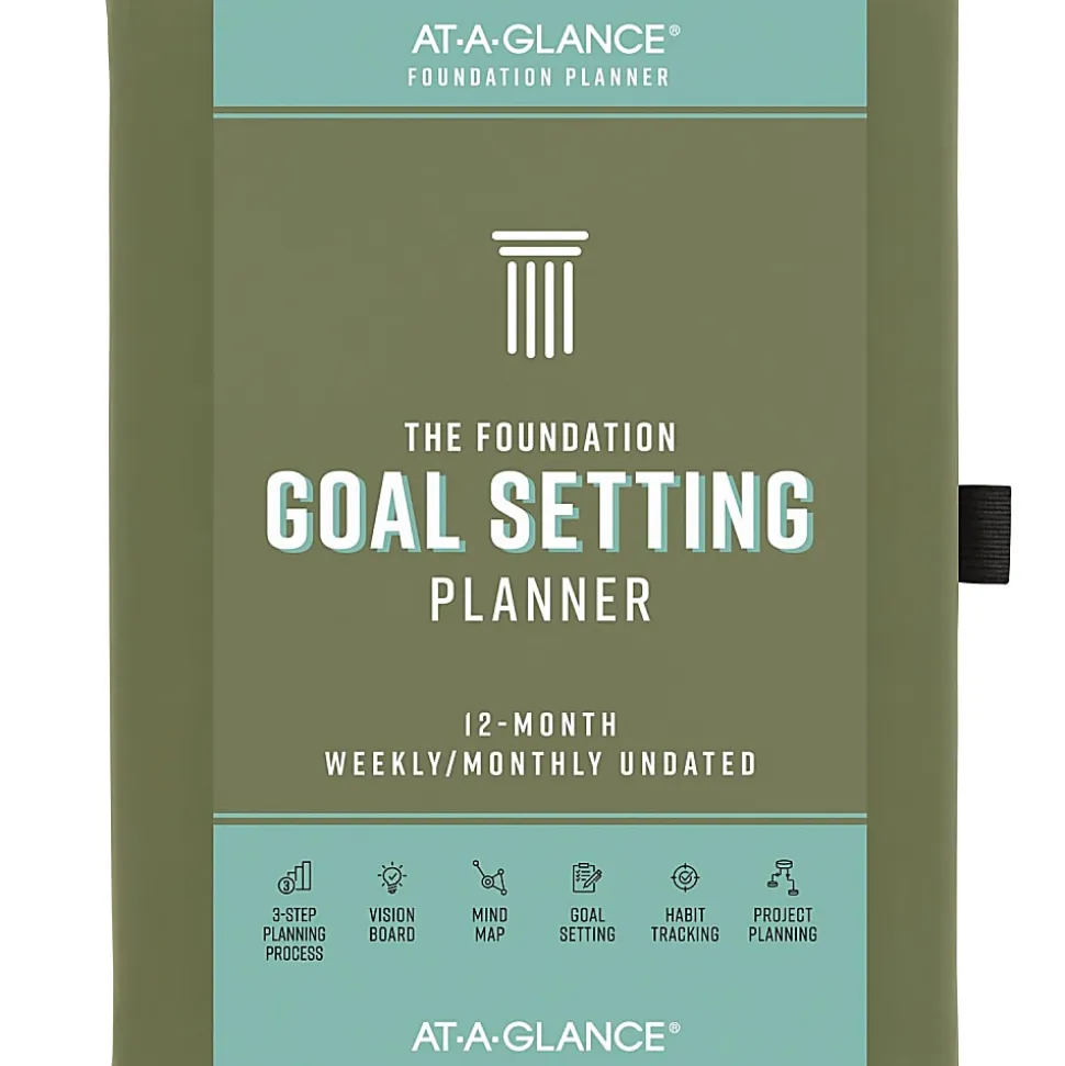 AT-A-GLANCE® FOUNDATION GOAL SETTING Undated Weekly Monthly Planner, Green, Small, 5 1/2" x 8 1/2"