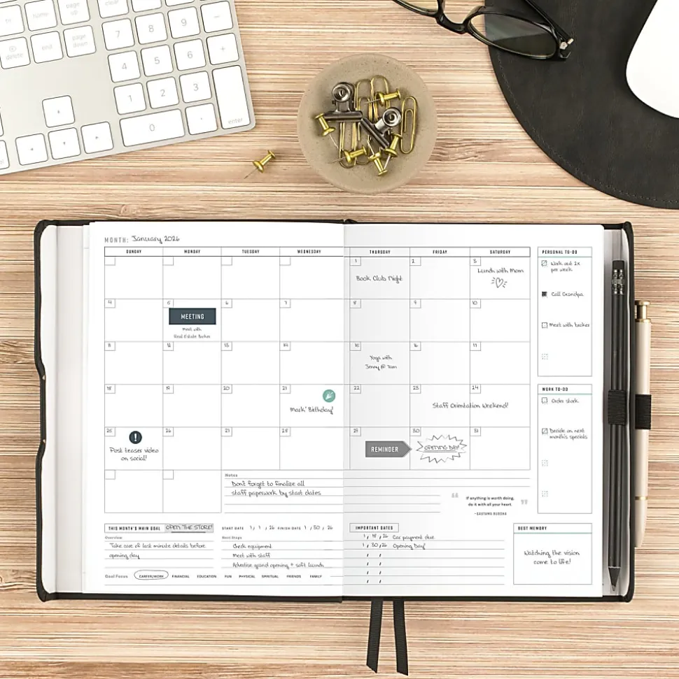 AT-A-GLANCE® FOUNDATION GOAL SETTING Undated Weekly Monthly Planner, Black, Small, 5 1/2" x 8 1/2"