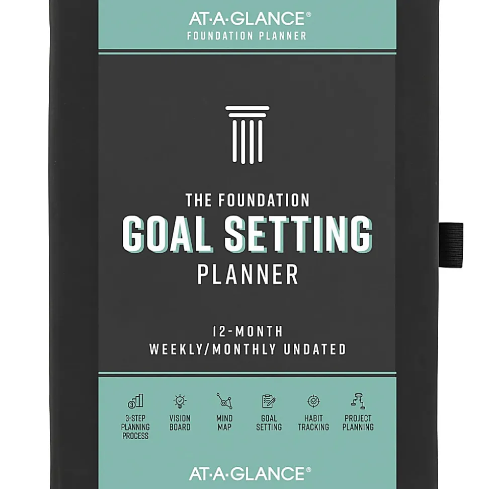 AT-A-GLANCE® FOUNDATION GOAL SETTING Undated Weekly Monthly Planner, Black, Small, 5 1/2" x 8 1/2"