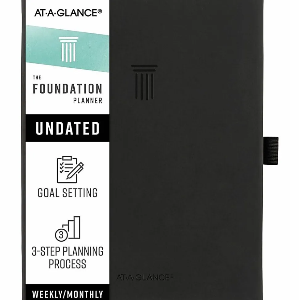 AT-A-GLANCE® Foundation Weekly/Monthly Planner, 5-1/2" x 8-1/2", Small, Black, Undated