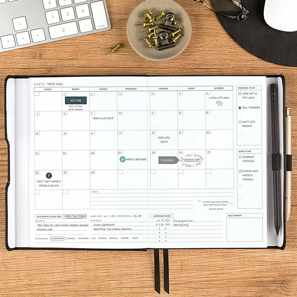 AT-A-GLANCE® Foundation Weekly/Monthly Planner, 5-1/2" x 8-1/2", Small, Black, Undated