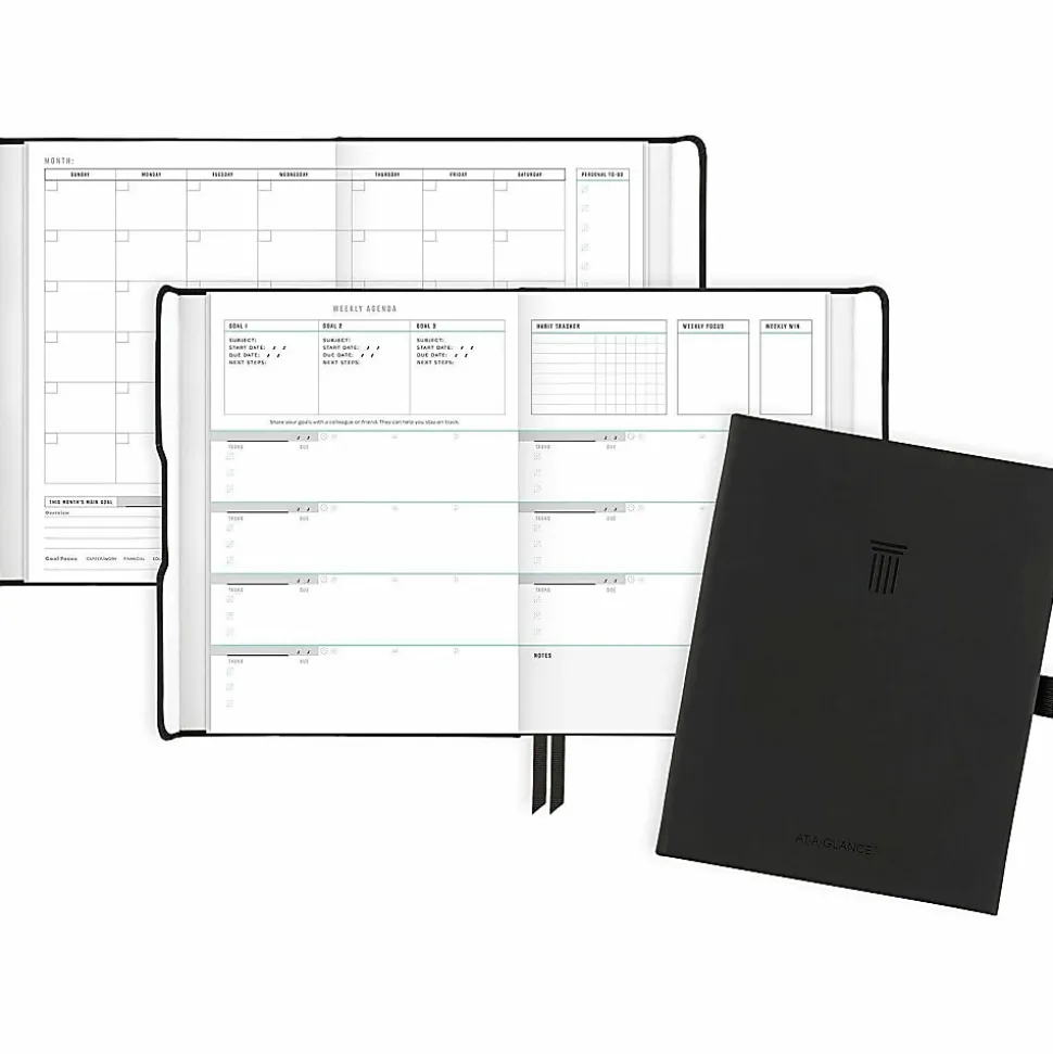AT-A-GLANCE® Foundation Weekly/Monthly Planner, 5-1/2" x 8-1/2", Small, Black, Undated