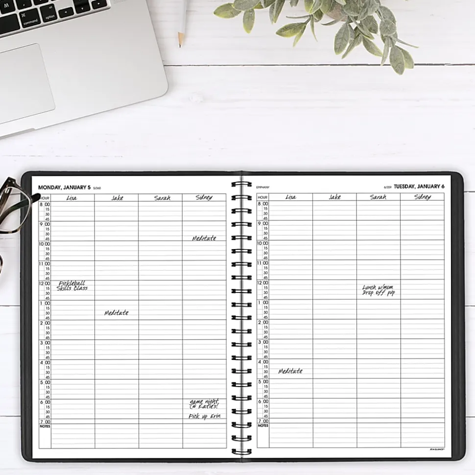 AT-A-GLANCE® 2026 Four Person Daily Appointment Book, Black, Large, 8" x 11"