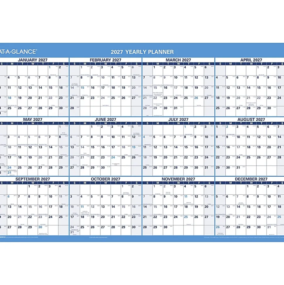 AT-A-GLANCE® Horizontal Reversible Erasable Academic and Regular Year 2026-2027 Wall Calendar, Large, 36" x 24"
