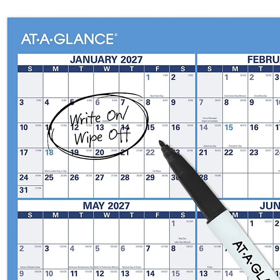 AT-A-GLANCE® Horizontal Reversible Erasable Academic and Regular Year 2026-2027 Wall Calendar, Large, 36" x 24"