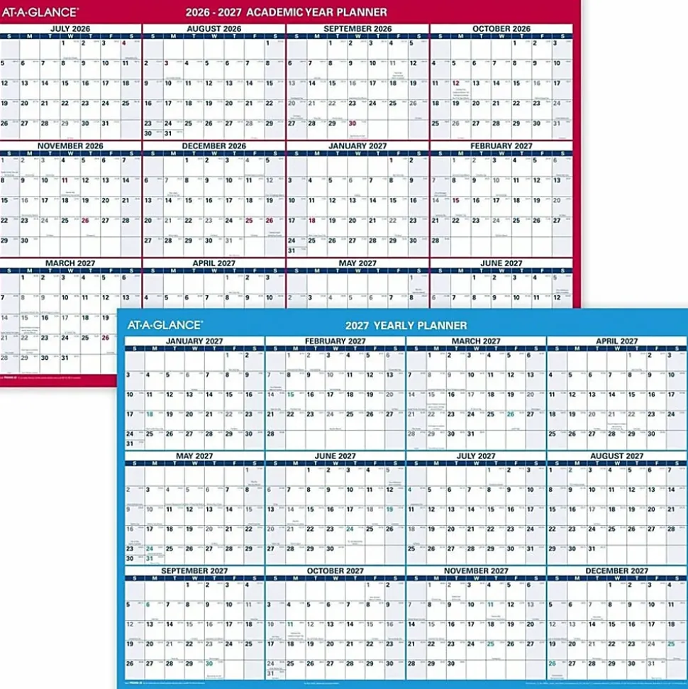 AT-A-GLANCE® Horizontal Reversible Erasable Academic and Regular Year 2026-2027 Wall Calendar, Large, 36" x 24"