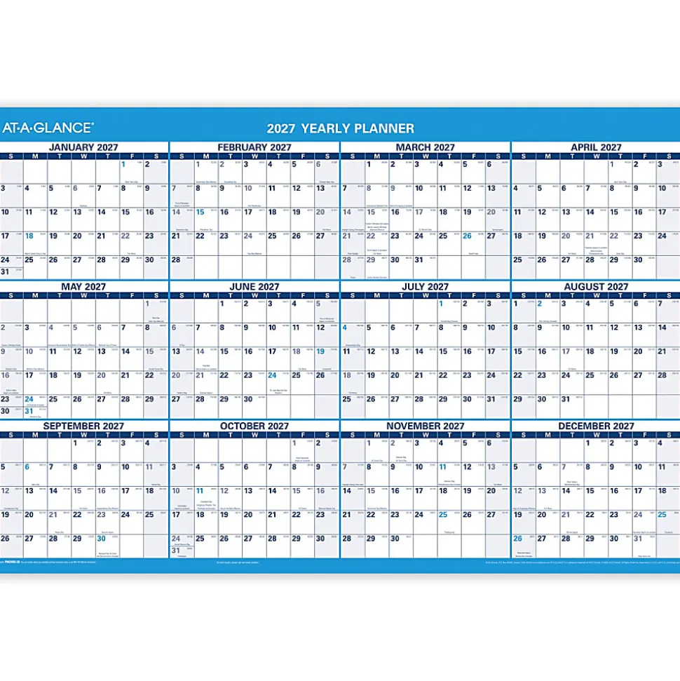 AT-A-GLANCE® Horizontal Reversible Erasable Academic and Regular Year 2026-2027 Wall Calendar, Large, 36" x 24"