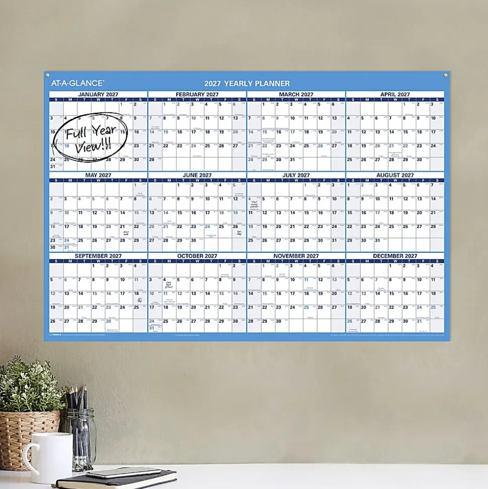 AT-A-GLANCE® Horizontal Reversible Erasable Academic and Regular Year 2026-2027 Wall Calendar, Large, 36" x 24"
