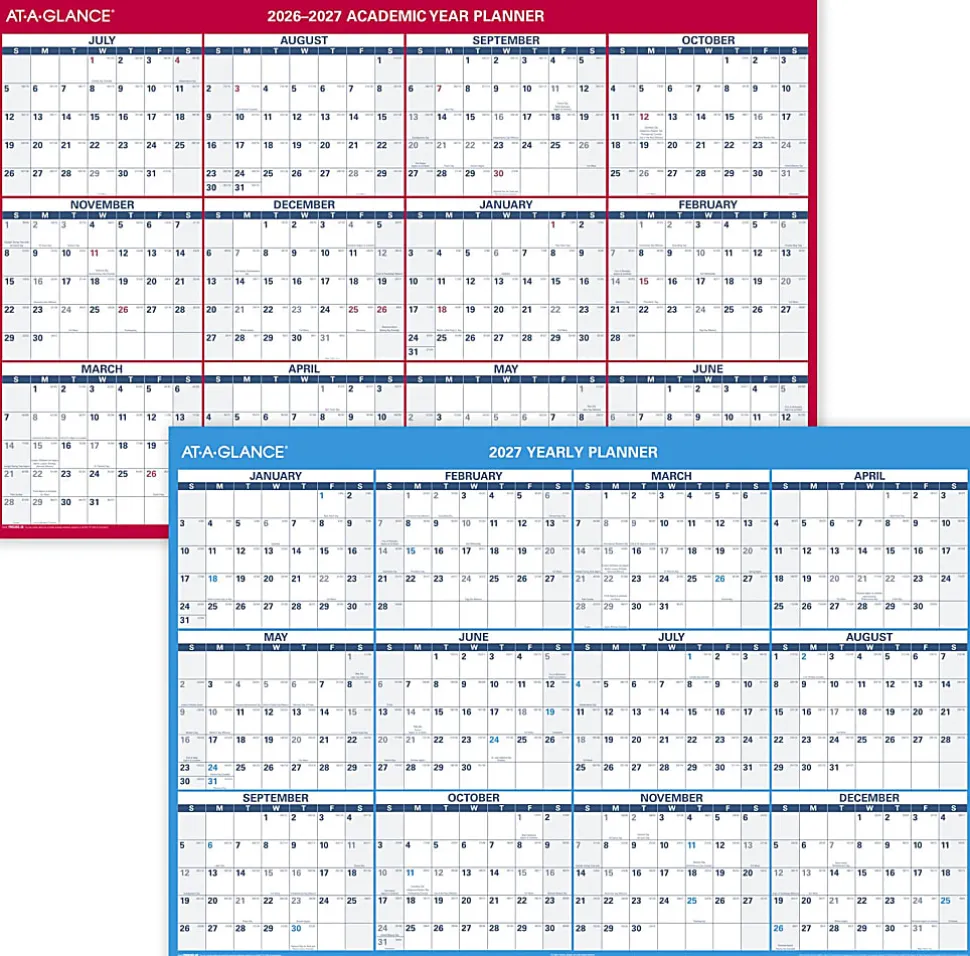 AT-A-GLANCE® Horizontal Reversible Erasable Academic and Regular Year 2026-2027 Wall Calendar, Extra Large, 48" x 32"