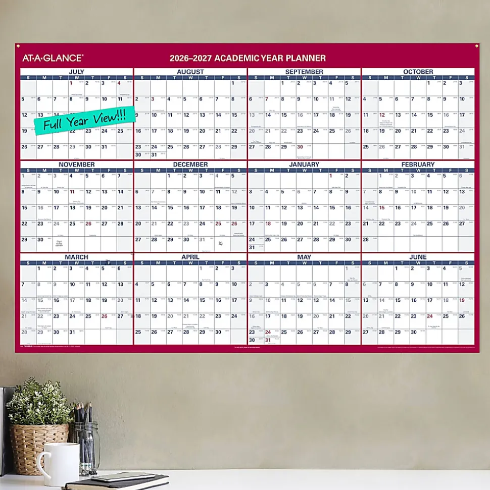 AT-A-GLANCE® Horizontal Reversible Erasable Academic and Regular Year 2026-2027 Wall Calendar, Extra Large, 48" x 32"