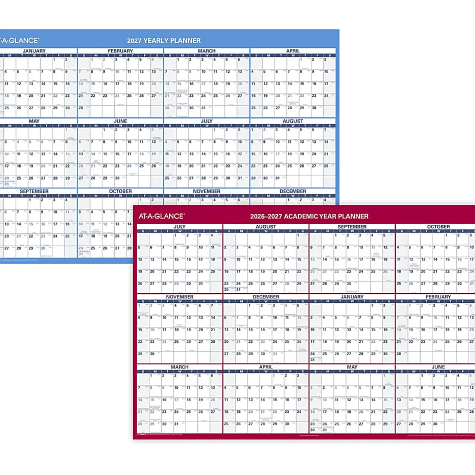 AT-A-GLANCE® Horizontal Reversible Erasable Academic and Regular Year 2026-2027 Wall Calendar, Extra Large, 48" x 32"