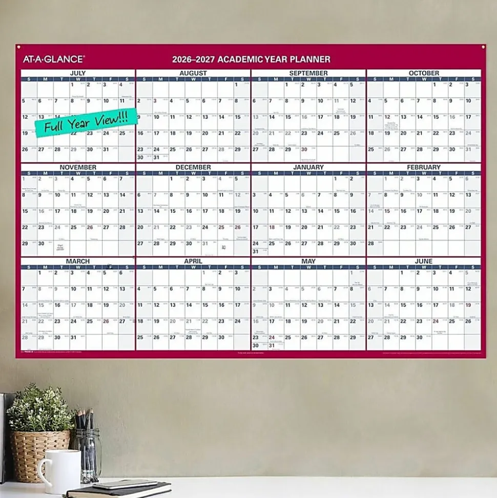AT-A-GLANCE® Horizontal Reversible Erasable Academic and Regular Year 2026-2027 Wall Calendar, Extra Large, 48" x 32"