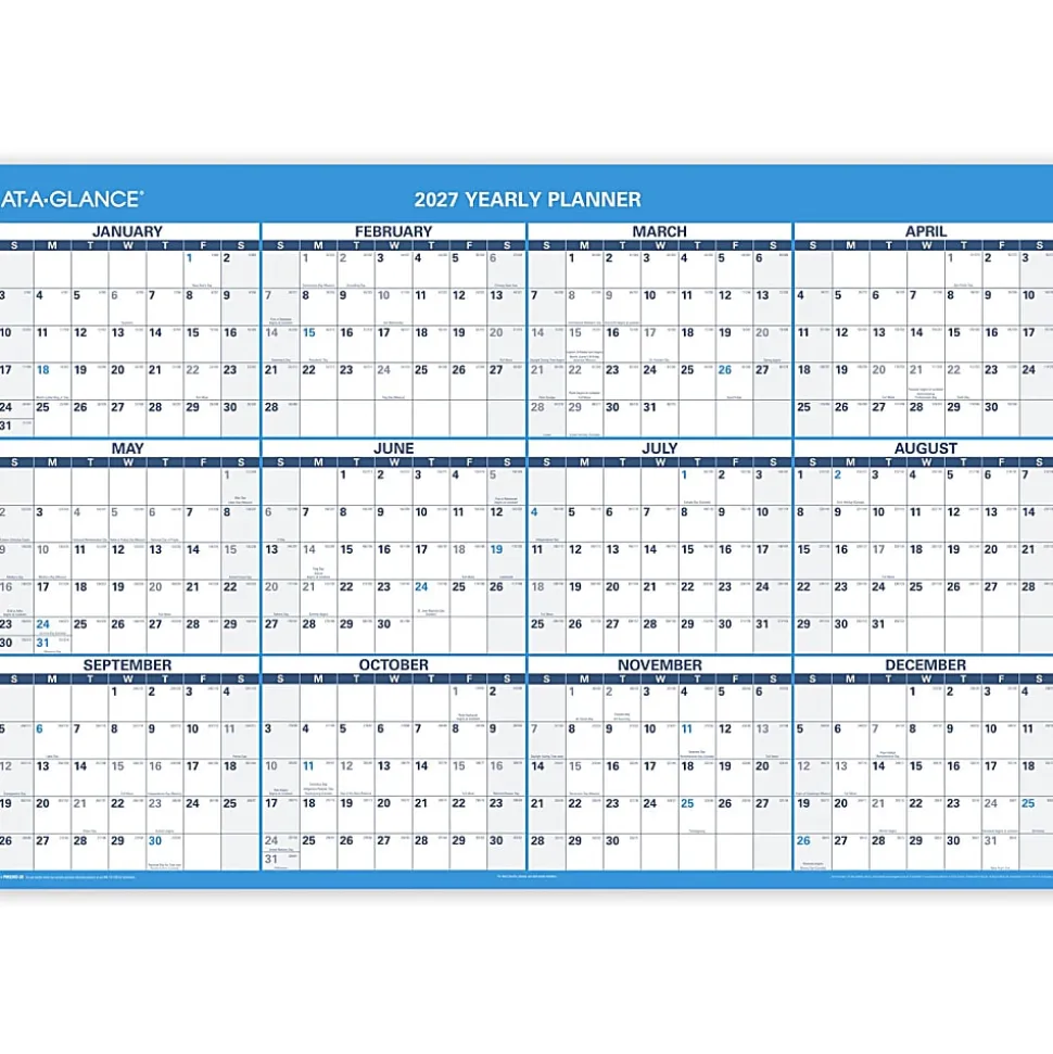 AT-A-GLANCE® Horizontal Reversible Erasable Academic and Regular Year 2026-2027 Wall Calendar, Extra Large, 48" x 32"