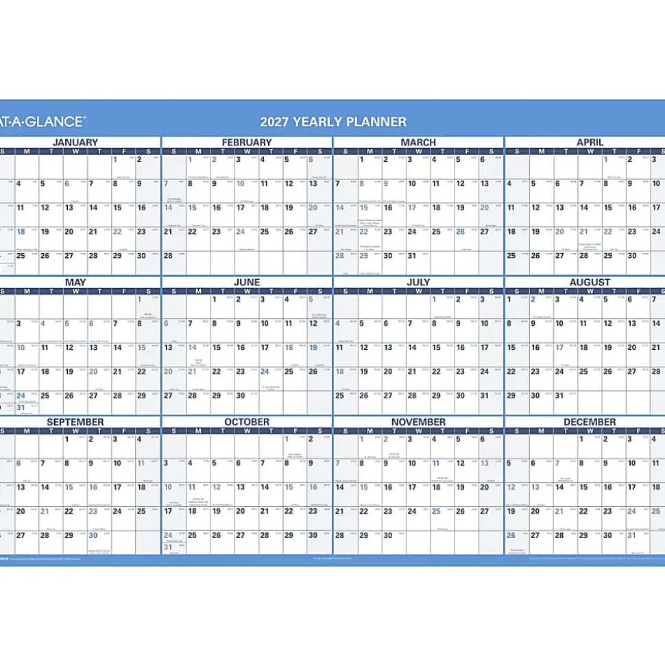 AT-A-GLANCE® Horizontal Reversible Erasable Academic and Regular Year 2026-2027 Wall Calendar, Extra Large, 48" x 32"
