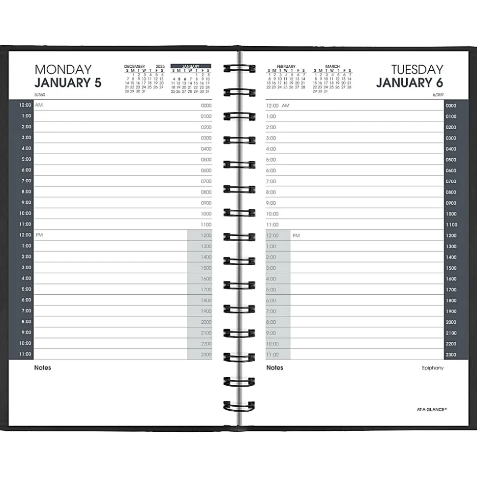 AT-A-GLANCE® 24-Hour 2026 Daily Appointment Book Planner, Black, Small, 5" x 8"