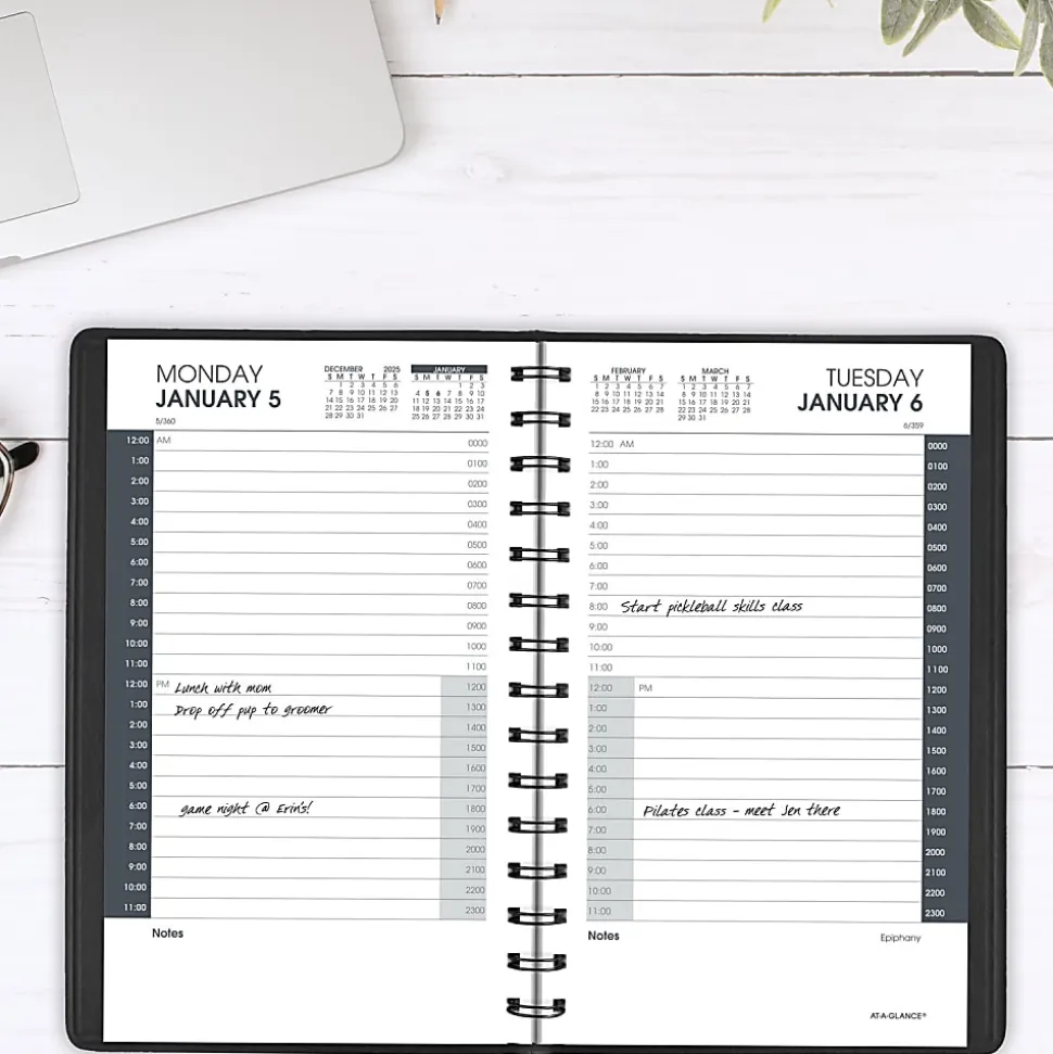 AT-A-GLANCE® 24-Hour 2026 Daily Appointment Book Planner, Black, Small, 5" x 8"