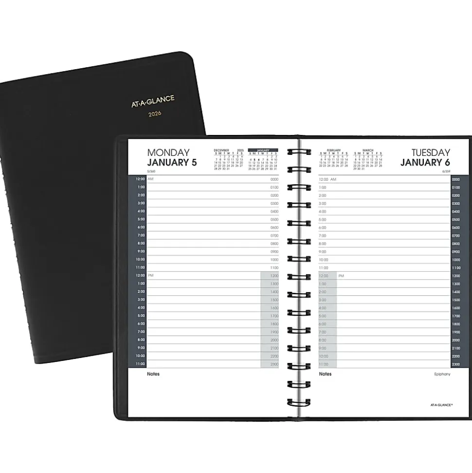 AT-A-GLANCE® 24-Hour 2026 Daily Appointment Book Planner, Black, Small, 5" x 8"