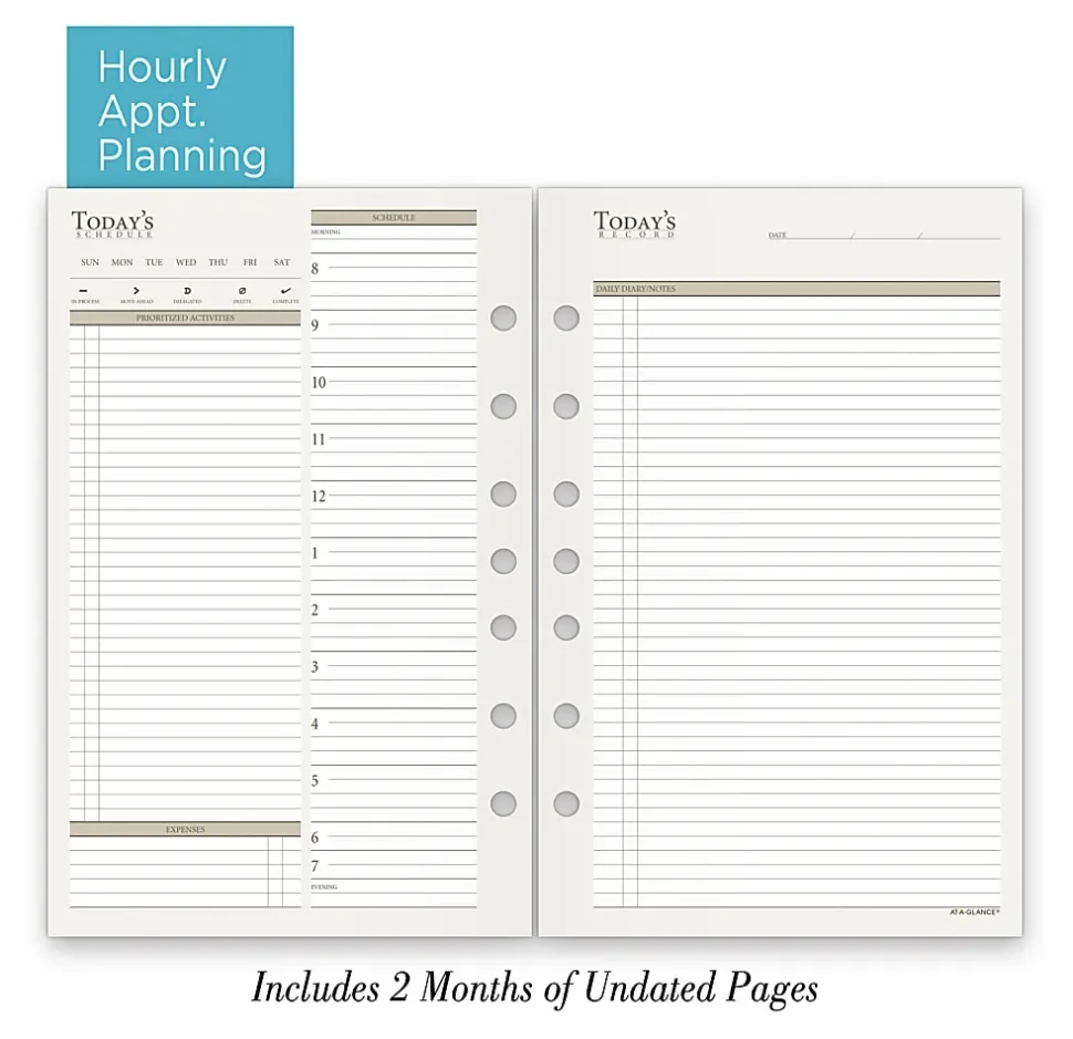 AT-A-GLANCE® 2-Month Daily Planner Calendar Refill, 8-1/2" x 5-1/2", White, Undated, 031-2