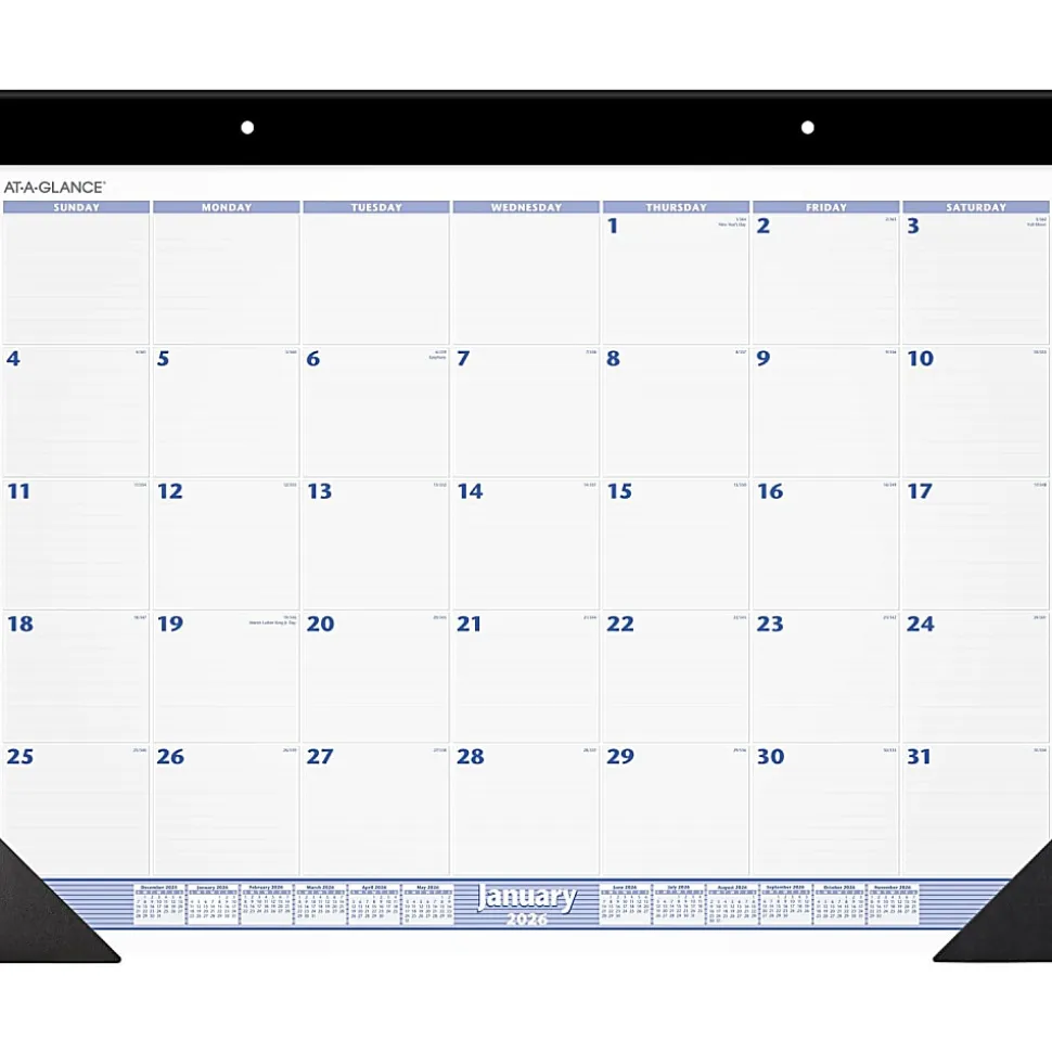 AT-A-GLANCE® 2026 Monthly Desk Pad Calendar, Blue and Gray, Large, 24" x 19"