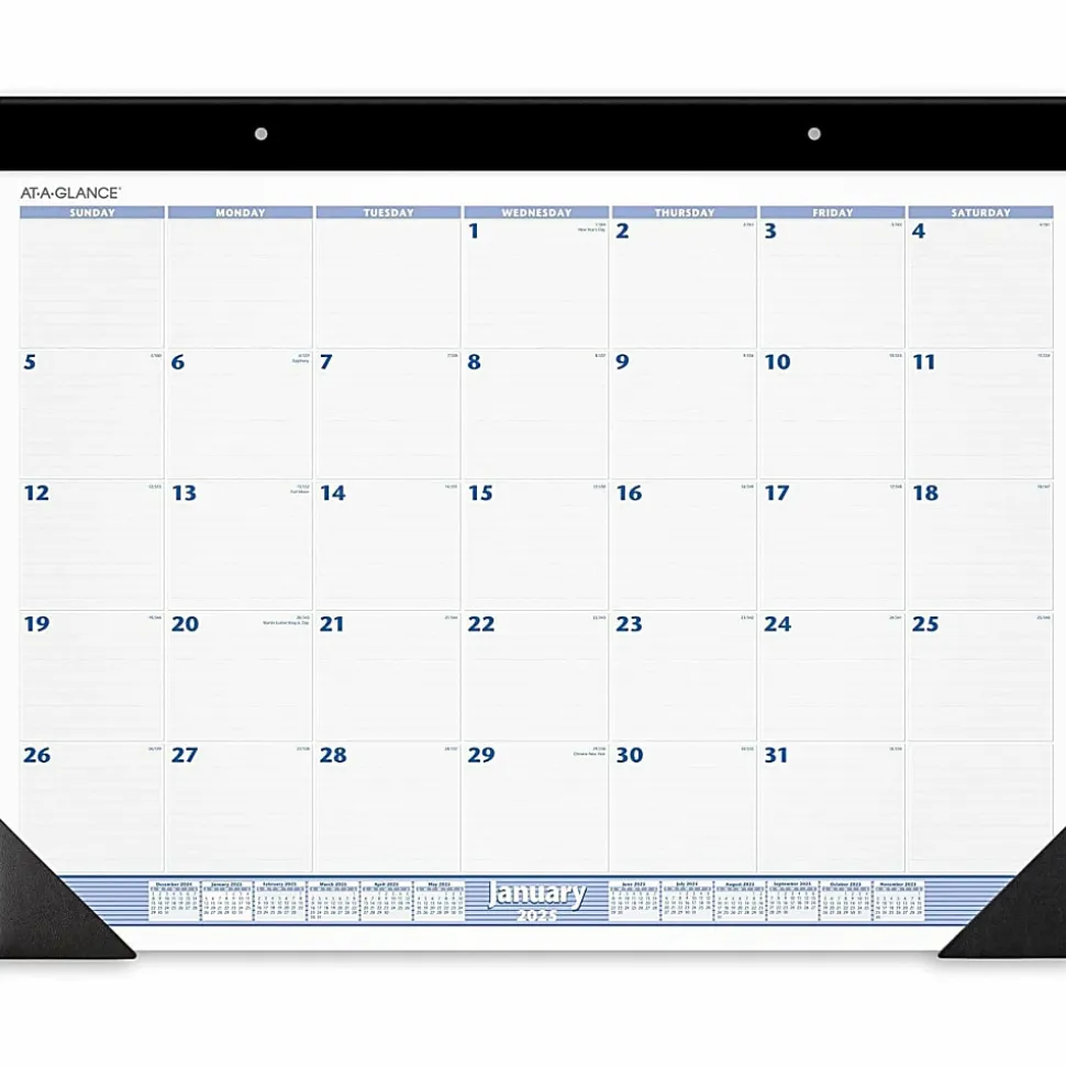 AT-A-GLANCE® 2026 Monthly Desk Pad Calendar, Blue and Gray, Large, 24" x 19"