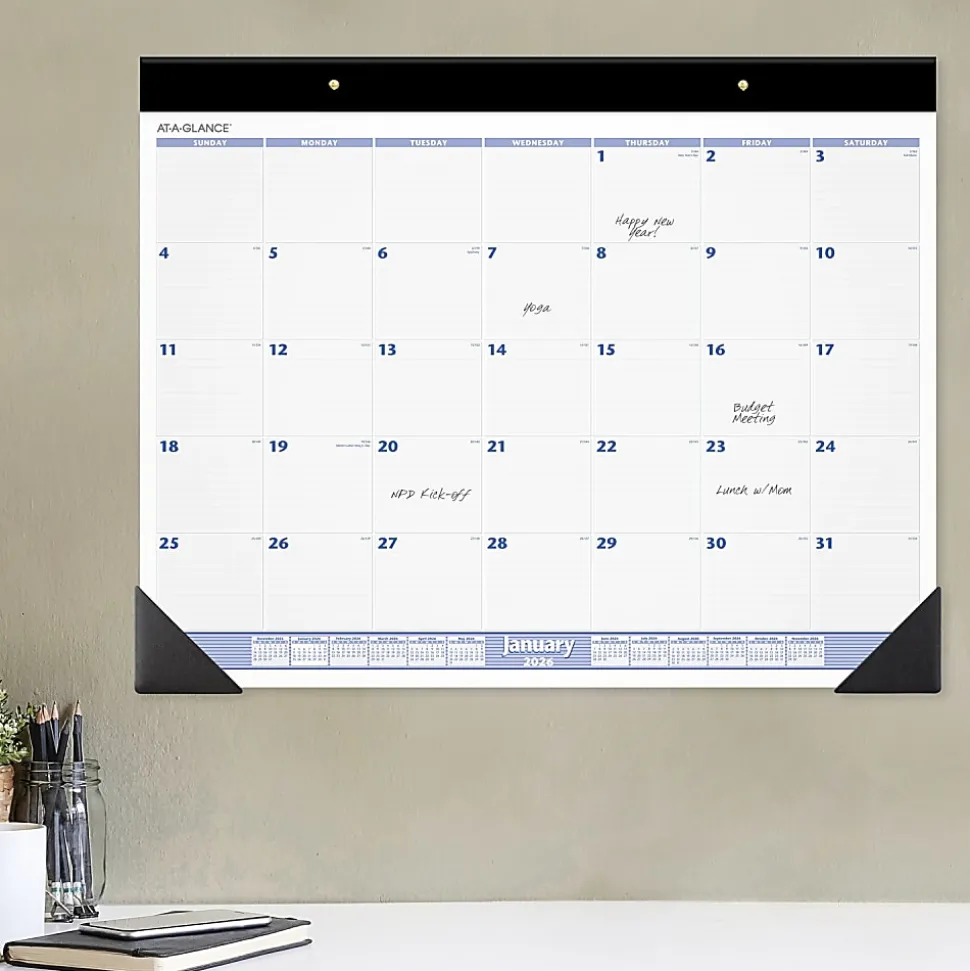 AT-A-GLANCE® 2026 Monthly Desk Pad Calendar, Blue and Gray, Large, 24" x 19"