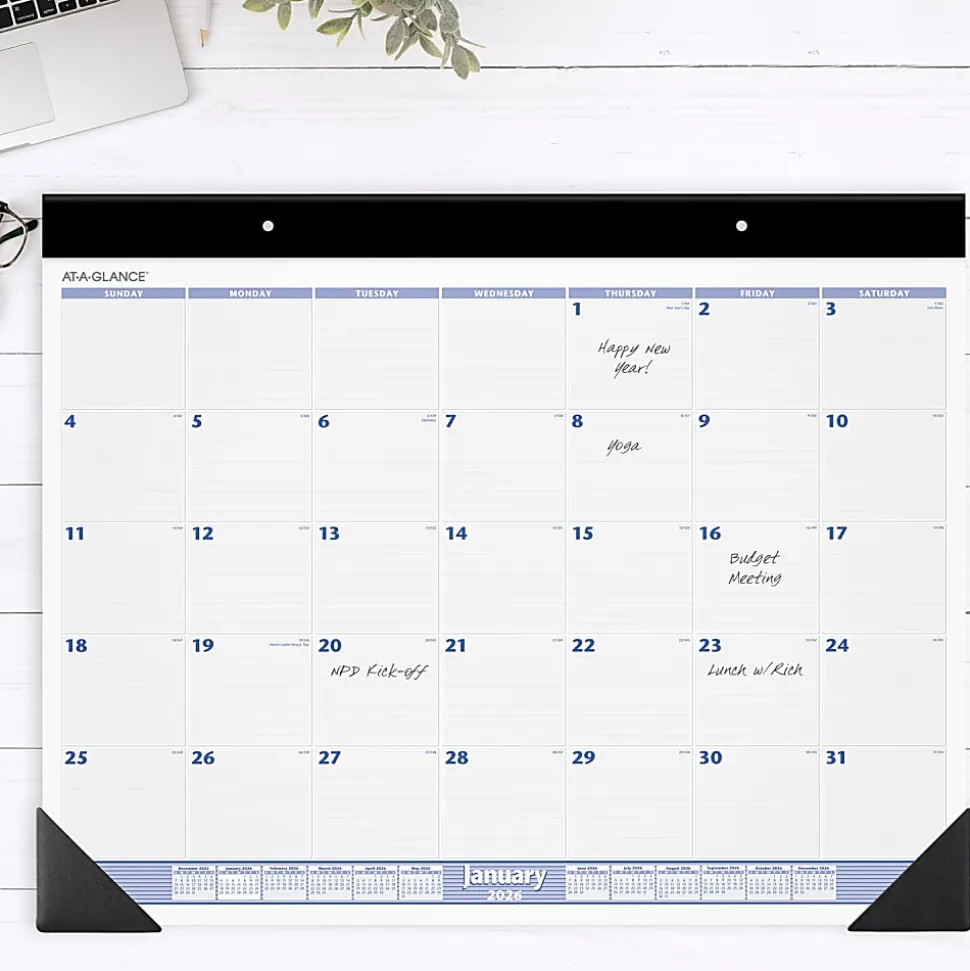 AT-A-GLANCE® 2026 Monthly Desk Pad Calendar, Blue and Gray, Large, 24" x 19"