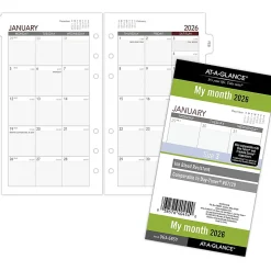 AT-A-GLANCE® 2026 Monthly Planner Refill, Loose-Leaf, Portable Size, 3 3/4