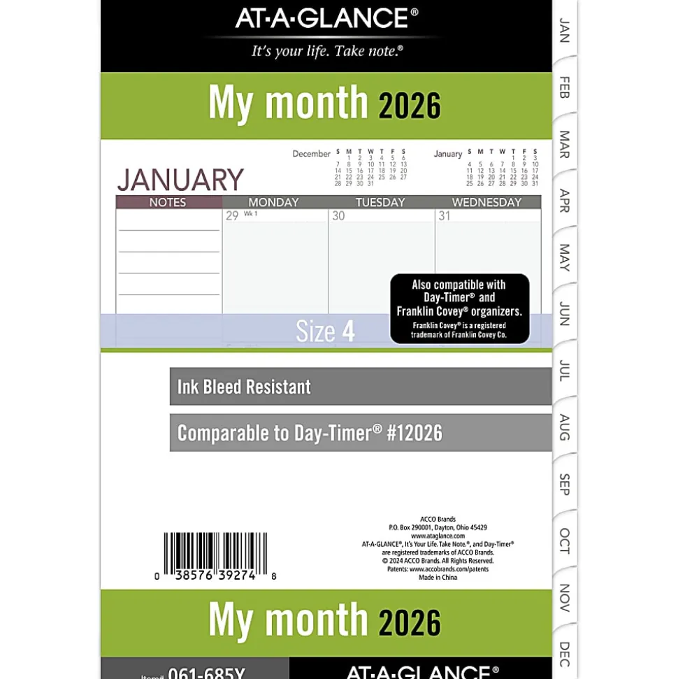 AT-A-GLANCE® 2026 Monthly Planner Refill, Loose-Leaf, Desk Size, 5 1/2" x 8 1/2", 061685Y26
