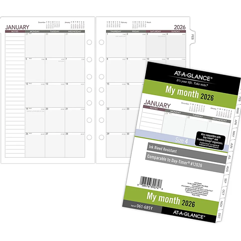 AT-A-GLANCE® 2026 Monthly Planner Refill, Loose-Leaf, Desk Size, 5 1/2" x 8 1/2", 061685Y26
