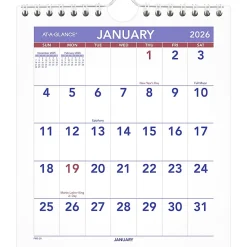 AT-A-GLANCE® 2026 Monthly Wall Calendar, Mini, 6 1/2" x 7 1/2"