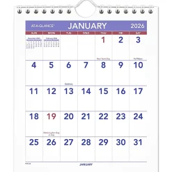 AT-A-GLANCE® 2026 Monthly Wall Calendar, Mini, 6 1/2