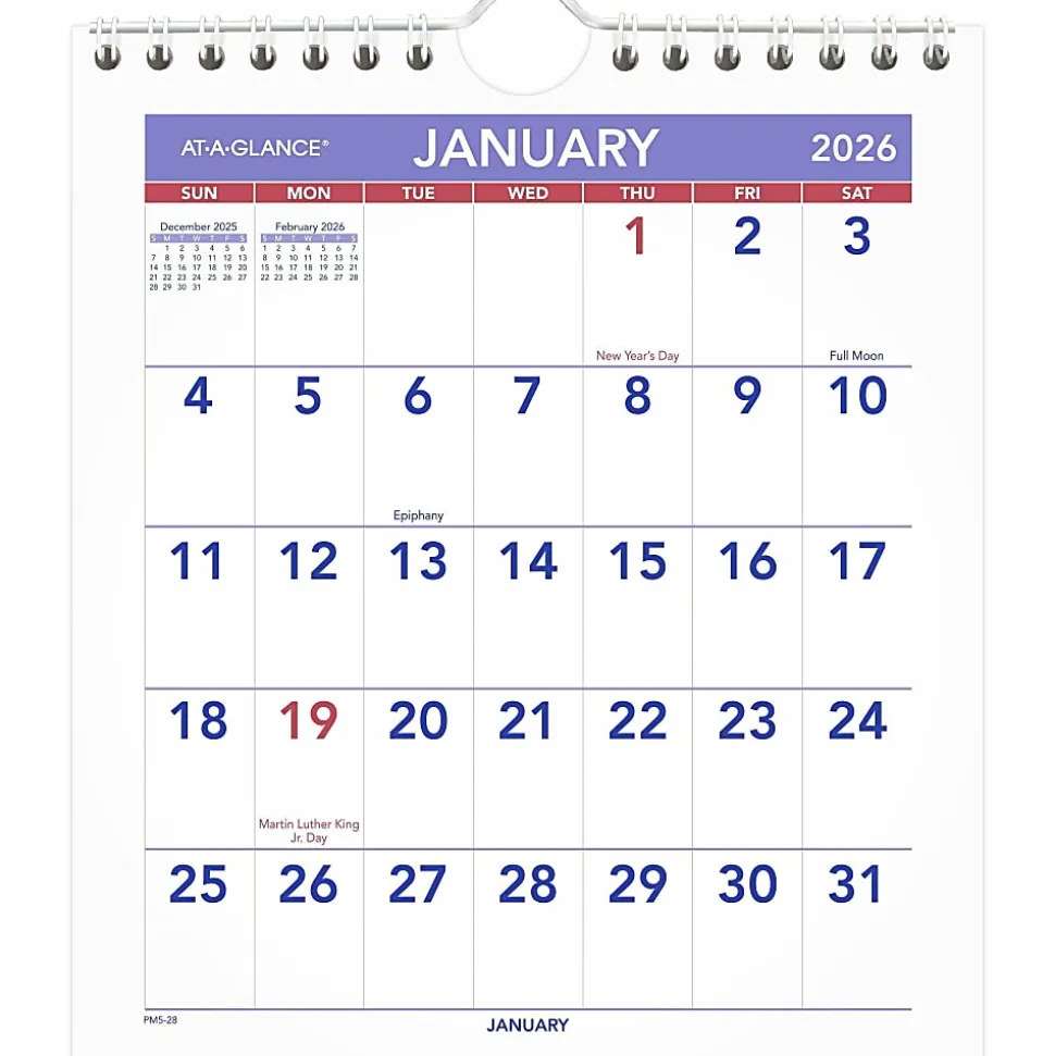 AT-A-GLANCE® 2026 Monthly Wall Calendar, Mini, 6 1/2" x 7 1/2"