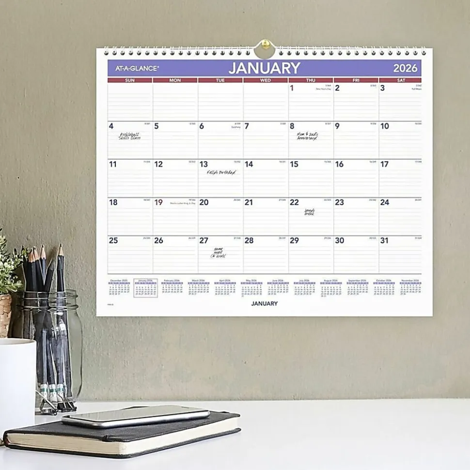 AT-A-GLANCE® 2026 Monthly Wall Calendar, Medium, 15" x 12"