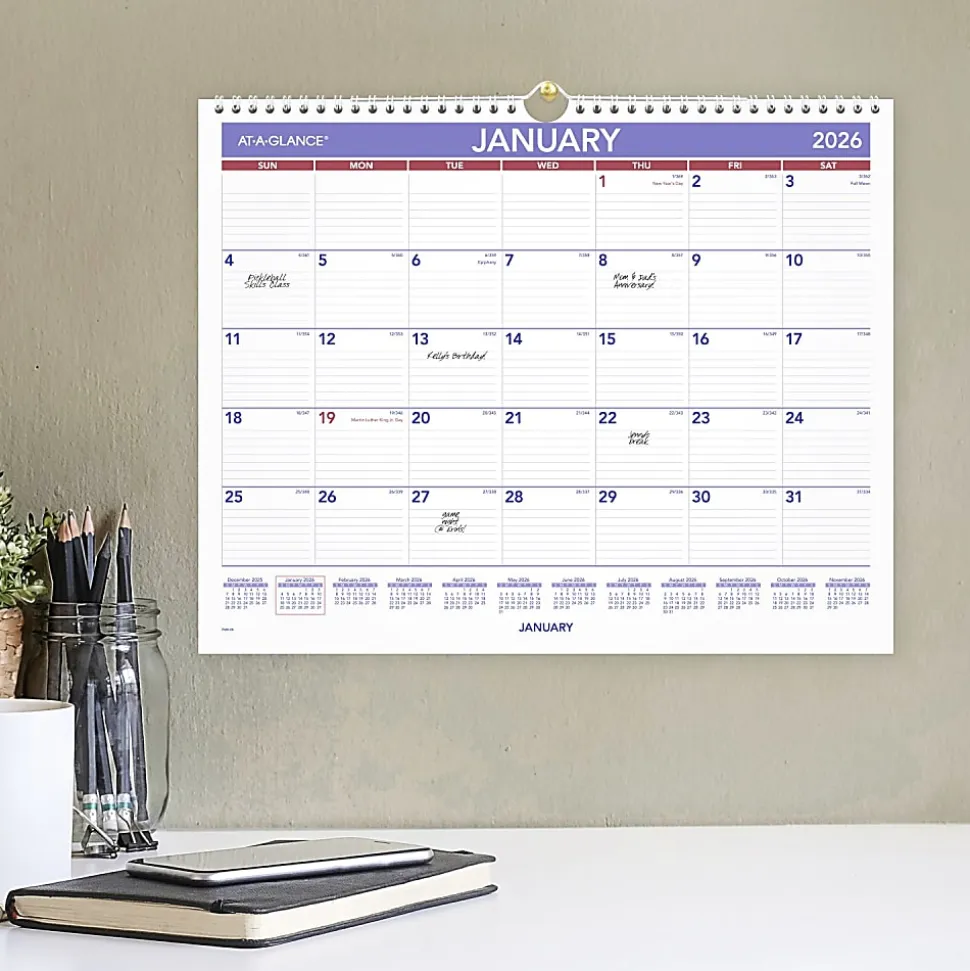 AT-A-GLANCE® 2026 Monthly Wall Calendar, Medium, 15" x 12"
