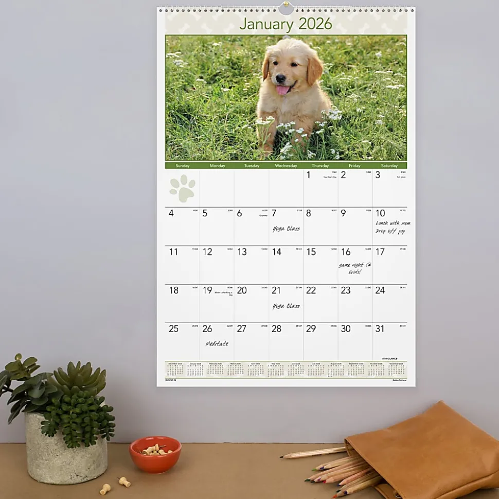 AT-A-GLANCE® 2026 Puppies Monthly Wall Calendar, Large, 15 1/2" x 22 3/4"