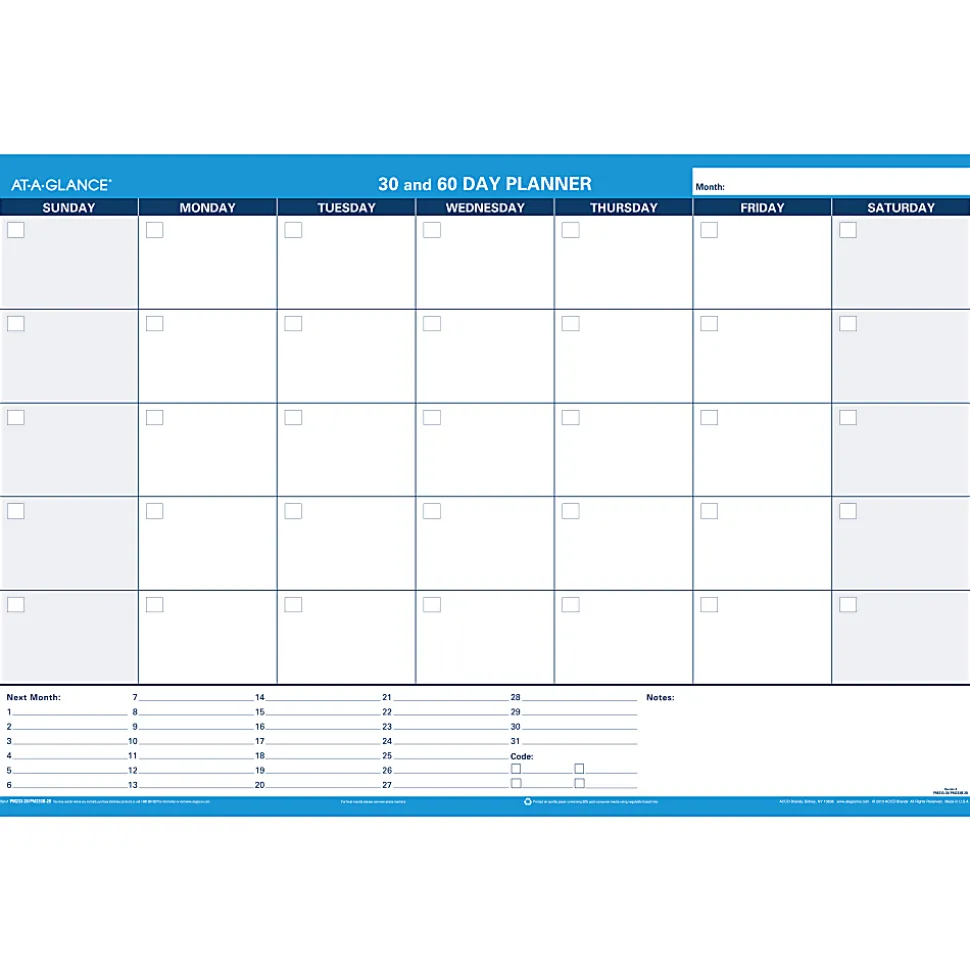 AT-A-GLANCE® 30% Recycled Undated Erasable/Reversible Wall Planner, 30/60 Day, 36" x 24", PM23328