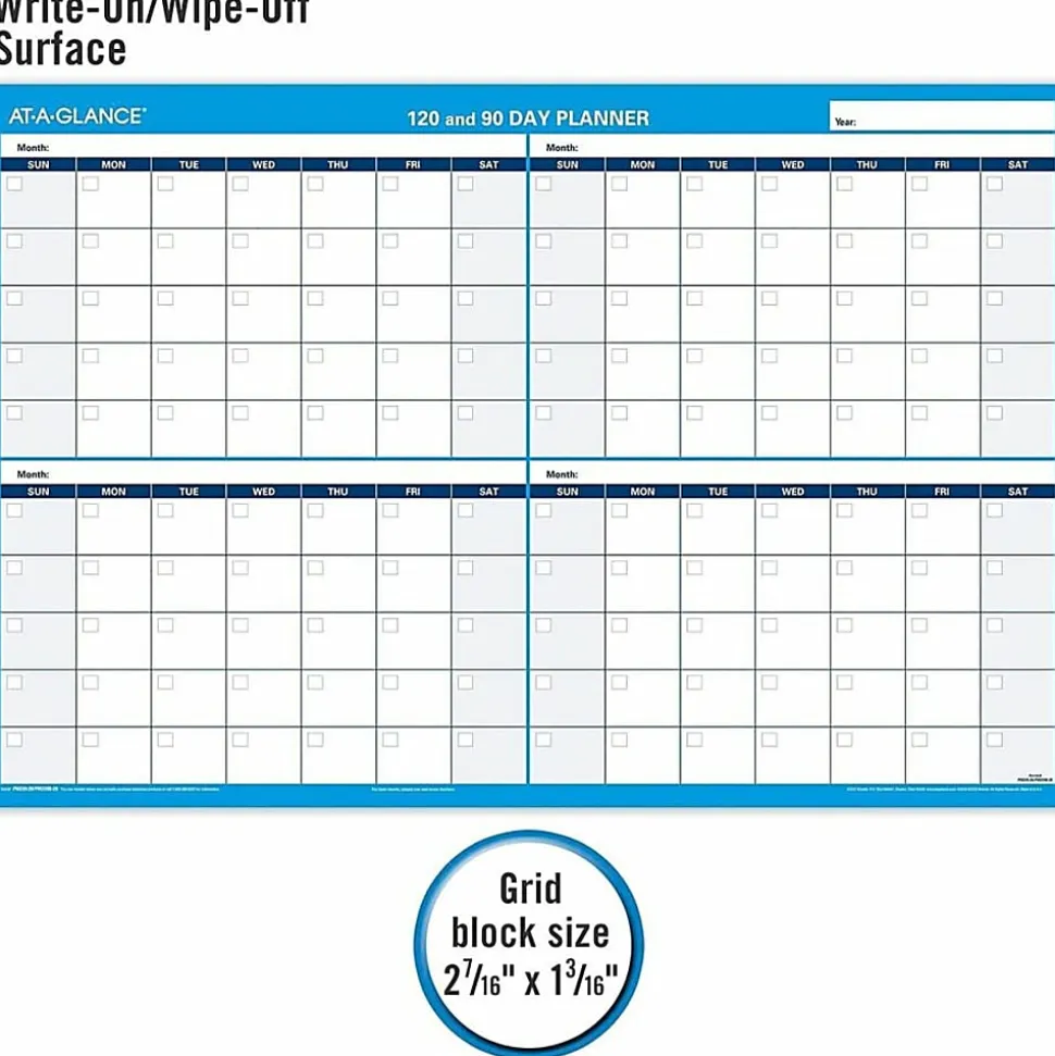 AT-A-GLANCE® 30% Recycled Undated Erasable/Reversible Wall Planner, 90/120 Day, 36" x 24", Black/Blue, PM-239-28