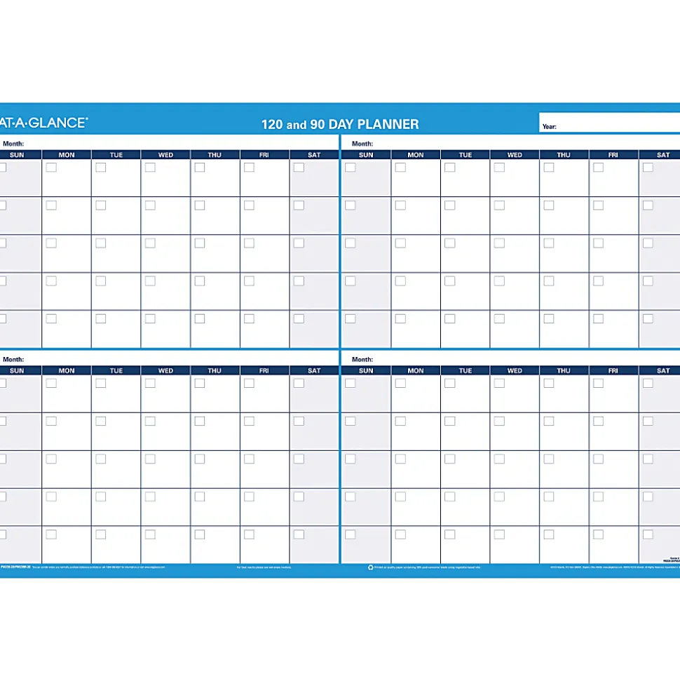 AT-A-GLANCE® 30% Recycled Undated Erasable/Reversible Wall Planner, 90/120 Day, 36" x 24", Black/Blue, PM-239-28