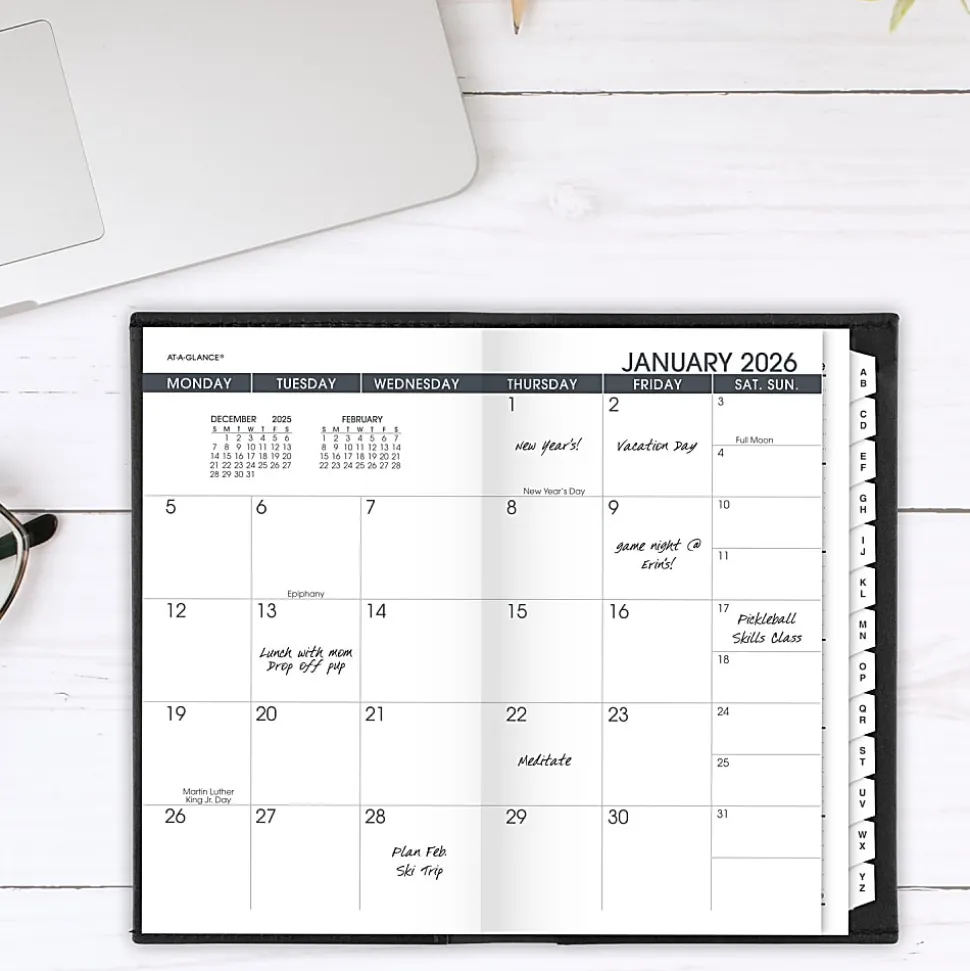AT-A-GLANCE® 2026 Refillable Monthly Planner, Black, Pocket, 3 1/2" x 6"