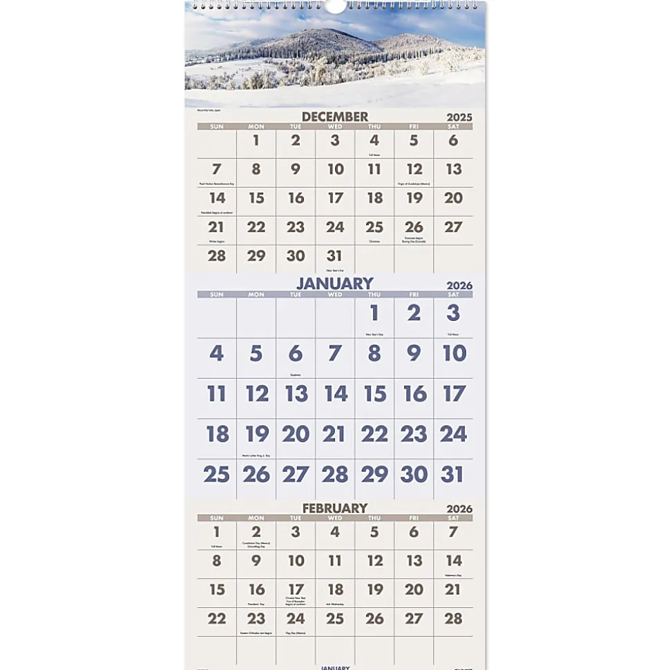 AT-A-GLANCE® 2026 Scenic Three Month Wall Calendar, Large, 12" x 27"