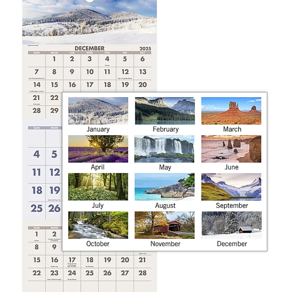 AT-A-GLANCE® 2026 Scenic Three Month Wall Calendar, Large, 12" x 27"