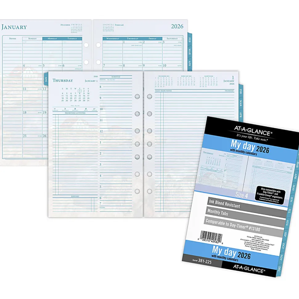 AT-A-GLANCE® 2026 Seascapes Daily Monthly Planner Two Page Per Day Refill, Loose-Leaf, Desk Size, 5 1/2" x 8 1/2"