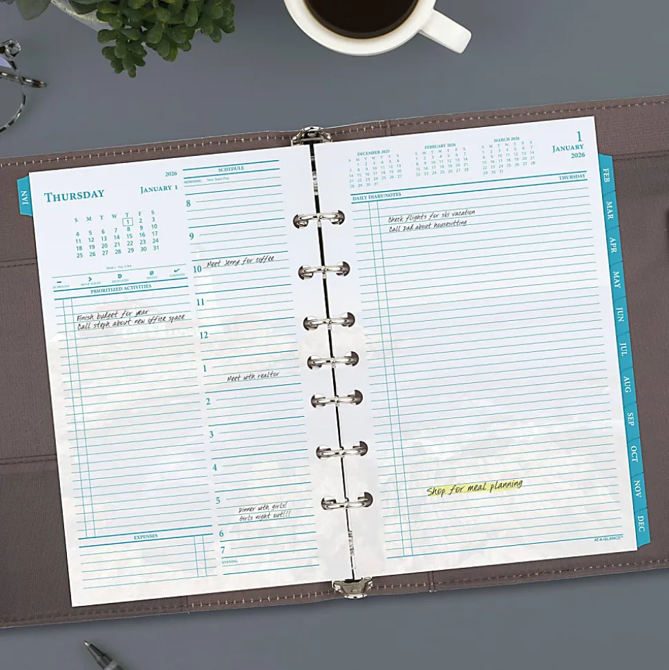 AT-A-GLANCE® 2026 Seascapes Daily Monthly Planner Two Page Per Day Refill, Loose-Leaf, Desk Size, 5 1/2" x 8 1/2"