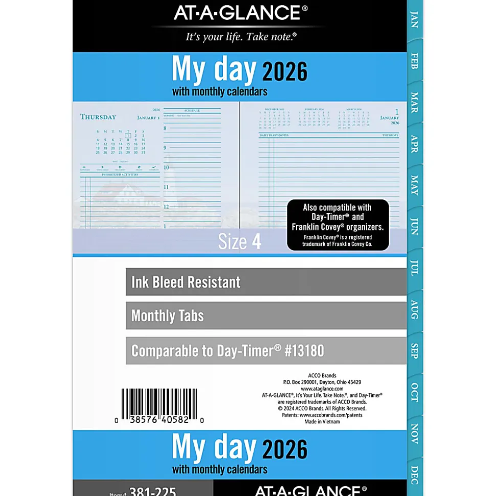 AT-A-GLANCE® 2026 Seascapes Daily Monthly Planner Two Page Per Day Refill, Loose-Leaf, Desk Size, 5 1/2" x 8 1/2"