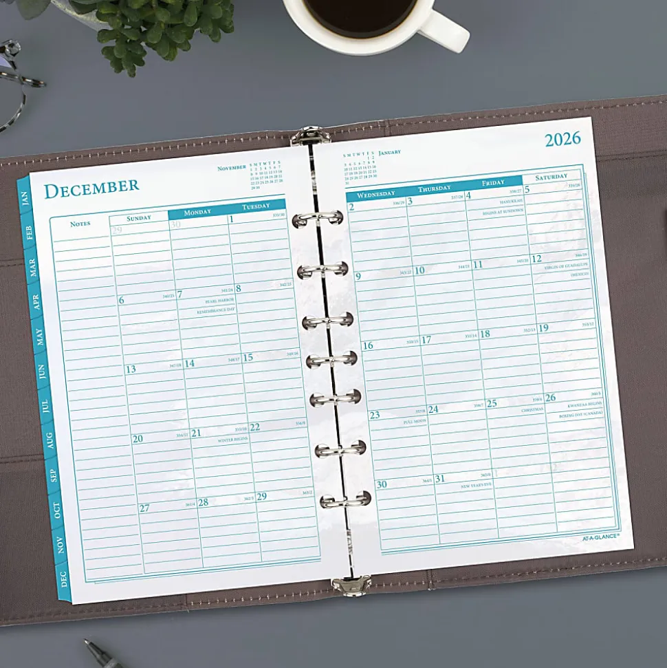AT-A-GLANCE® 2026 Seascapes Daily Monthly Planner Two Page Per Day Refill, Loose-Leaf, Desk Size, 5 1/2" x 8 1/2"