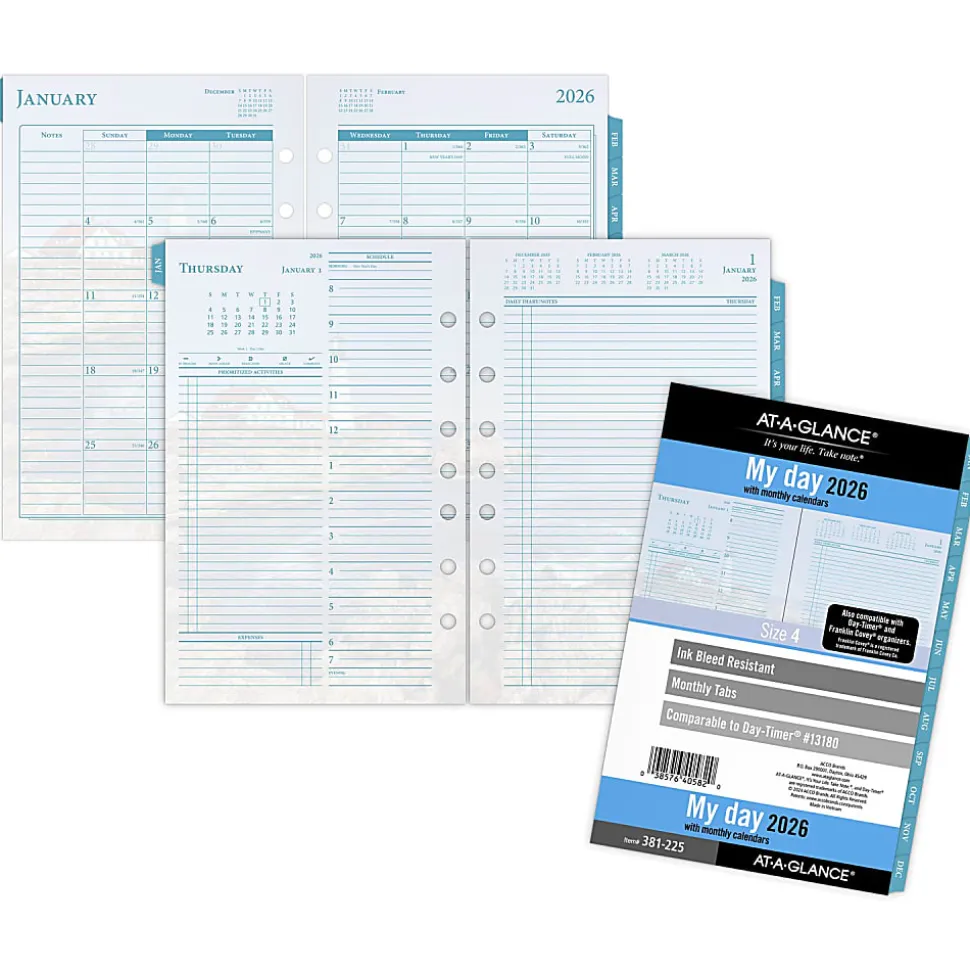 AT-A-GLANCE® 2026 Seascapes Daily Monthly Planner Two Page Per Day Refill, Loose-Leaf, Desk Size, 5 1/2" x 8 1/2"