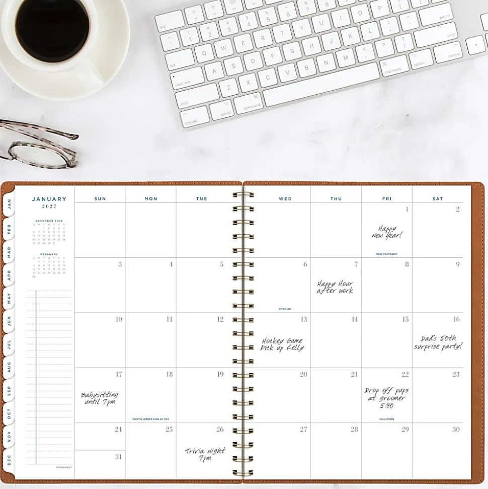 AT-A-GLANCE® Signature Collection 2026 Weekly Monthly Planner, Brown, Large, 8 1/2" x 11"
