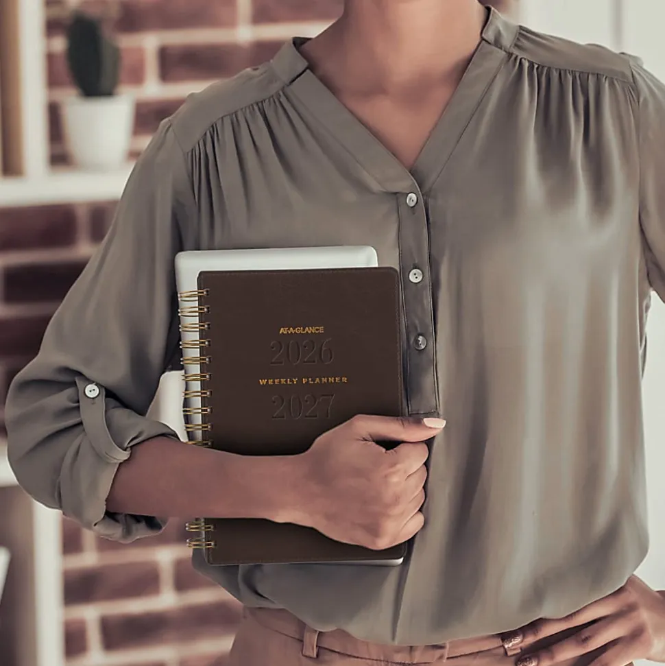 AT-A-GLANCE® Signature Collection Academic 2026-2027 Weekly Monthly Planner, Brown, Small, 5" x 8"